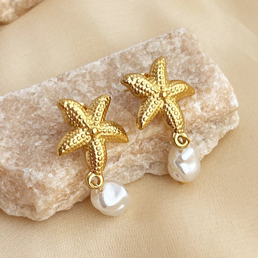Starfish pearl earrings