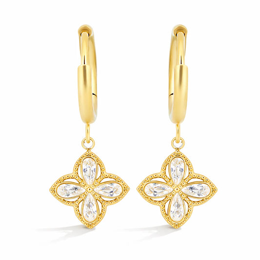 Flower charm golden hoops