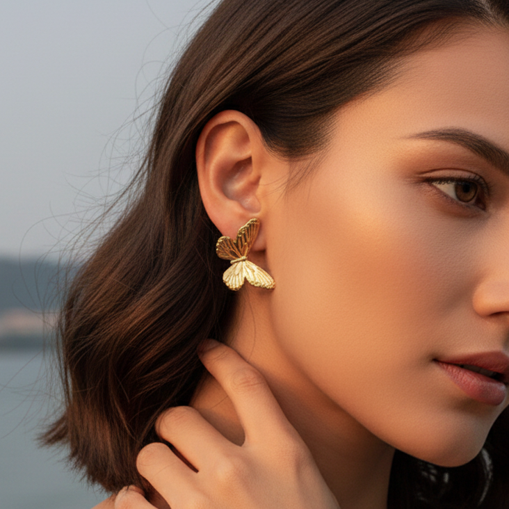 Aretes de mariposa dorada