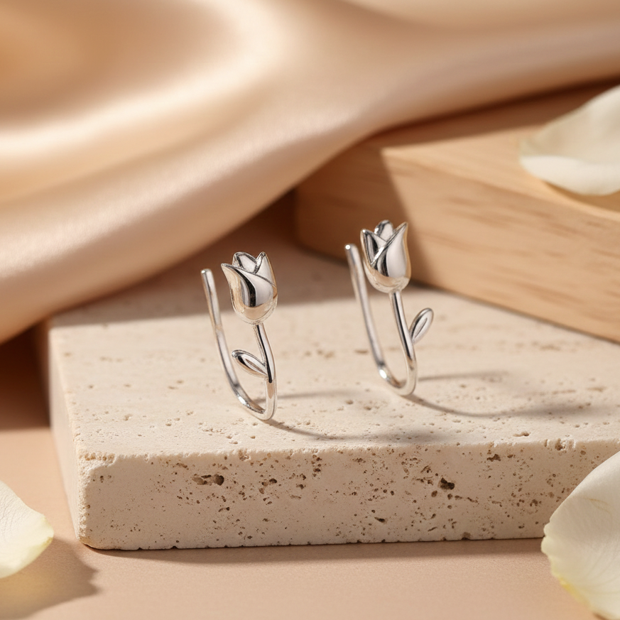 Tulip silver earrings
