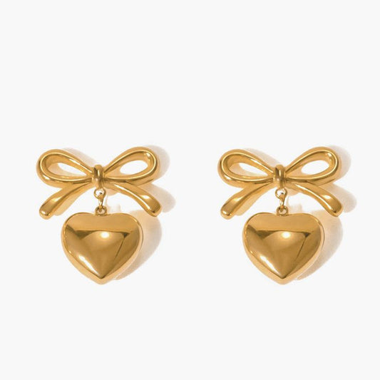 Bow & heart golden earrings💧