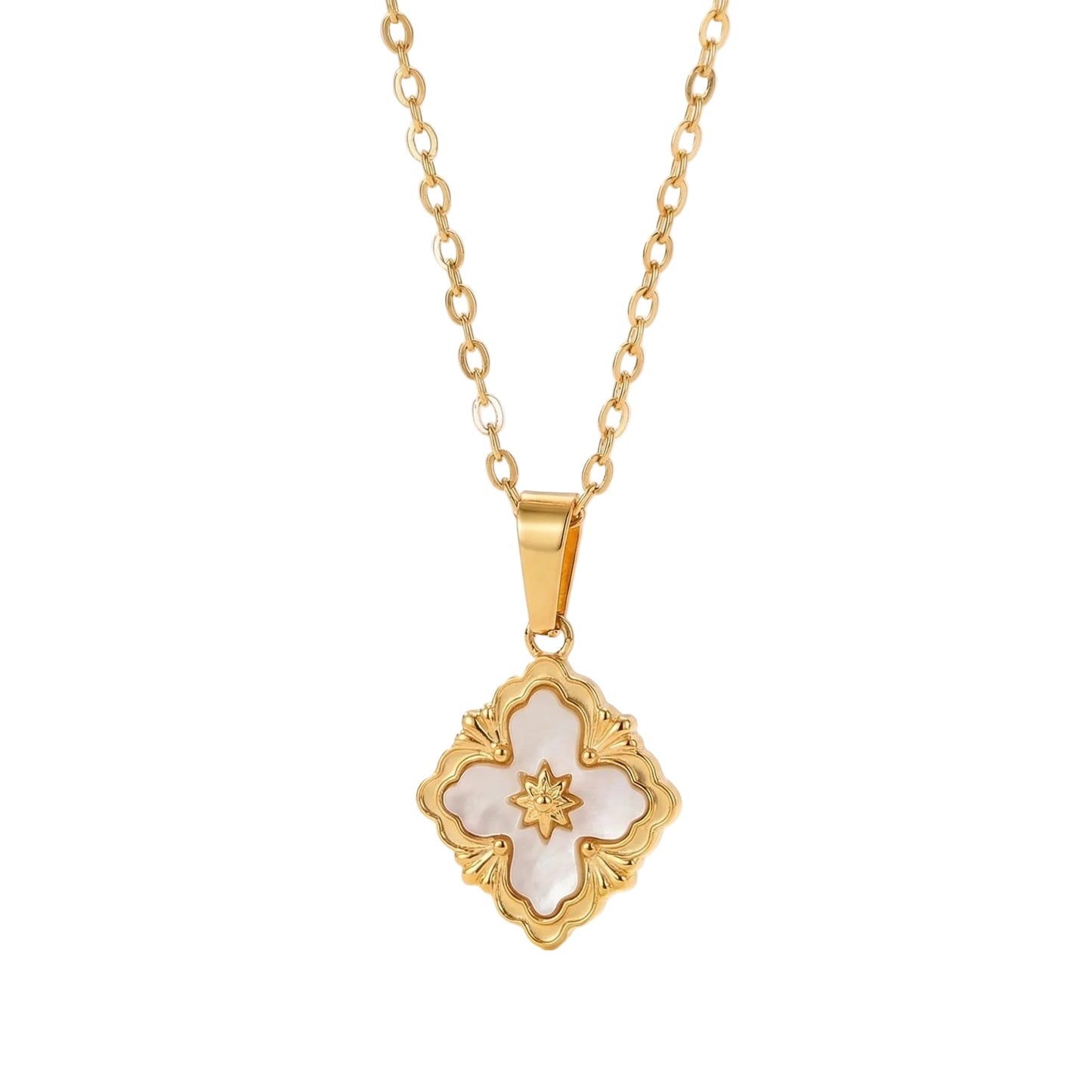 Collar Trébol Blanco - Con Aretes💧