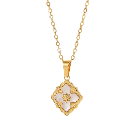 Collar Trébol Blanco - Con Aretes💧