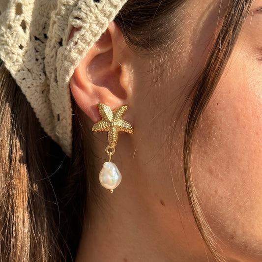 Starfish pearl earrings