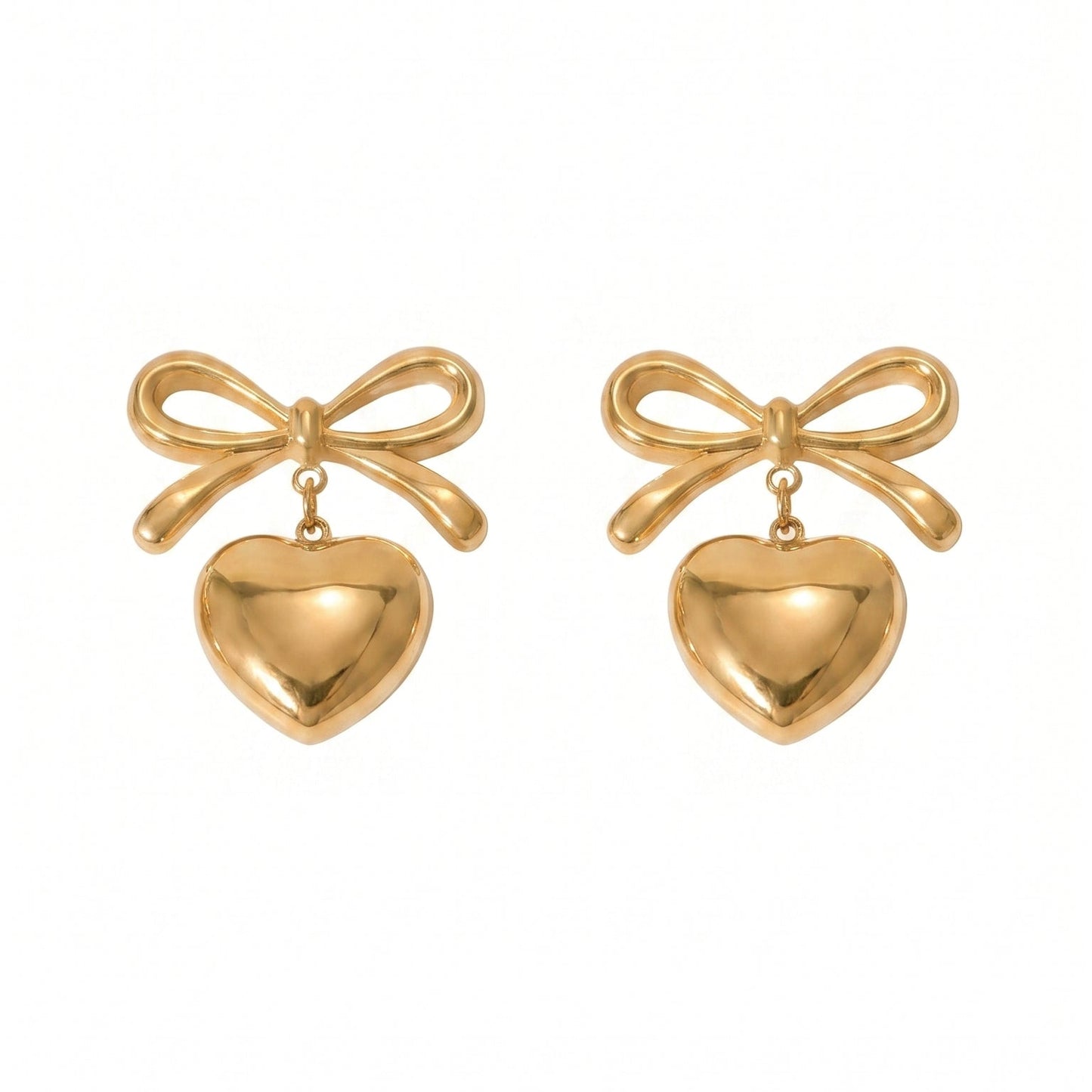Bow & heart golden earrings💧