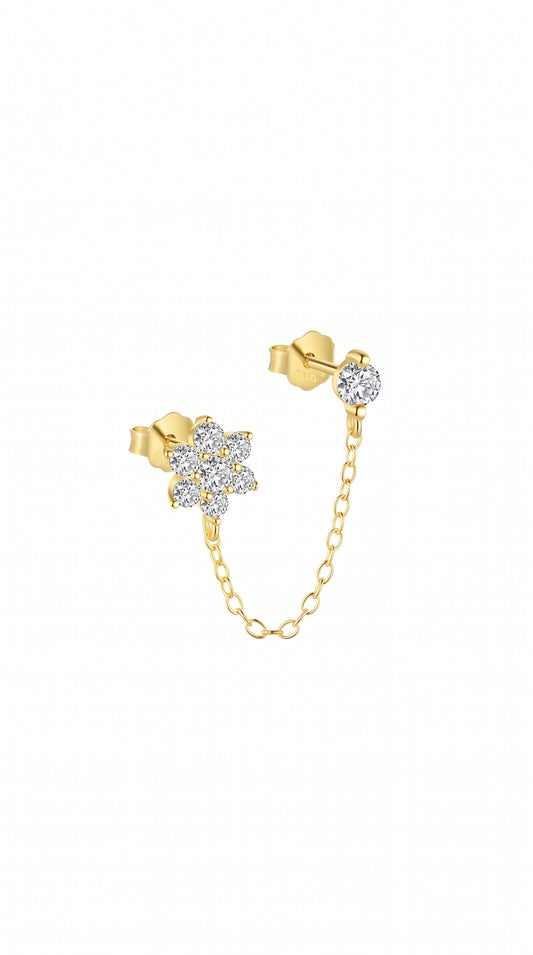 Shine flower chain golden earrings